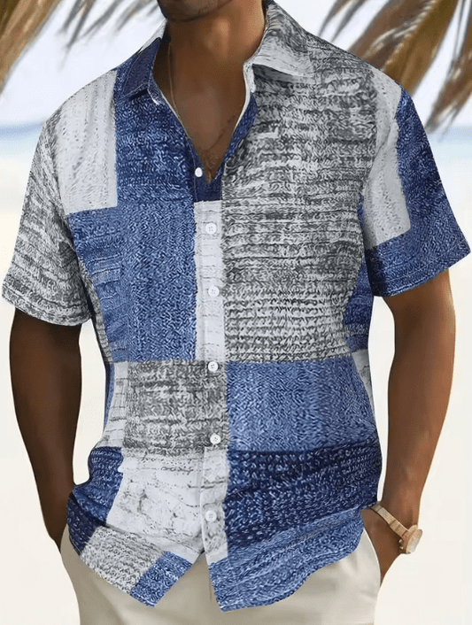 Men’s Casual Patchwork Print Shirt – Cotton Floral Button-Up Short Sleeve Shirt – Comfortable Spring & Autumn Fashion Top