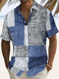 Men’s Casual Patchwork Print Shirt – Cotton Floral Button-Up Short Sleeve Shirt – Comfortable Spring & Autumn Fashion Top