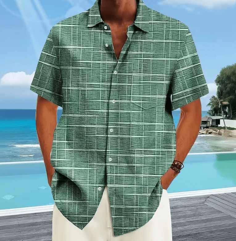 Men’s Hawaiian Designer Shirt – 3D Plaid Stripe Pattern – Casual Short Sleeve Lapel Shirt – Summer Fashion Top in 3 Colors