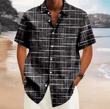 Men’s Hawaiian Designer Shirt – 3D Plaid Stripe Pattern – Casual Short Sleeve Lapel Shirt – Summer Fashion Top in 3 Colors