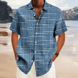 Men’s Hawaiian Designer Shirt – 3D Plaid Stripe Pattern – Casual Short Sleeve Lapel Shirt – Summer Fashion Top in 3 Colors