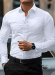 Men’s White Dress Shirt – Solid Color Long Sleeve Casual Business Shirt – Stretch Fabric, Fashion Fit Office Top