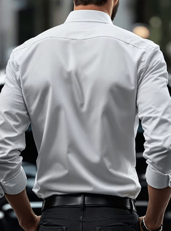 Men’s White Dress Shirt – Solid Color Long Sleeve Casual Business Shirt – Stretch Fabric, Fashion Fit Office Top