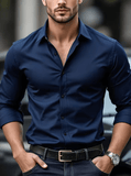 Men’s White Dress Shirt – Solid Color Long Sleeve Casual Business Shirt – Stretch Fabric, Fashion Fit Office Top