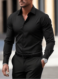 Men’s White Dress Shirt – Solid Color Long Sleeve Casual Business Shirt – Stretch Fabric, Fashion Fit Office Top