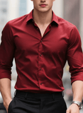 Men’s White Dress Shirt – Solid Color Long Sleeve Casual Business Shirt – Stretch Fabric, Fashion Fit Office Top