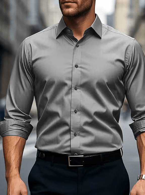 Men’s White Dress Shirt – Solid Color Long Sleeve Casual Business Shirt – Stretch Fabric, Fashion Fit Office Top