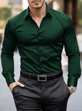 Men’s White Dress Shirt – Solid Color Long Sleeve Casual Business Shirt – Stretch Fabric, Fashion Fit Office Top