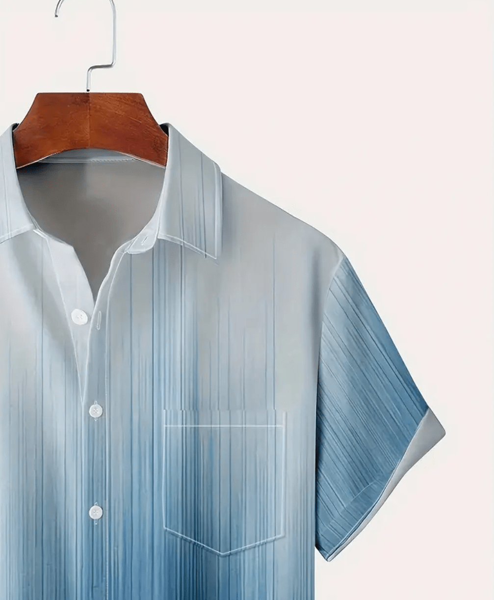Men’s Digital Print Summer Shirt – HD Graphic Short Sleeve Stand Collar Cardigan – Trendy Casual Top for Streetwear & Travel