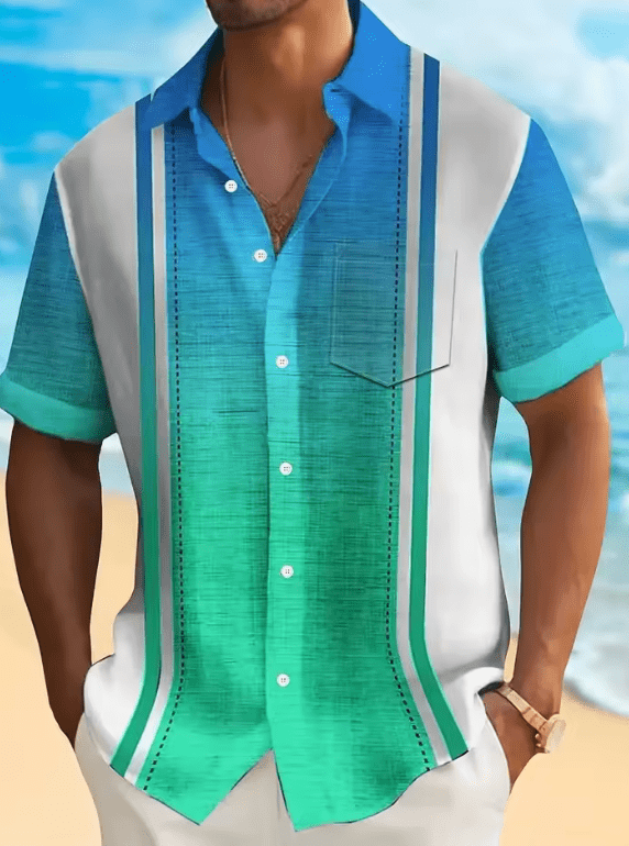 Men’s Digital Print Summer Shirt – HD Graphic Short Sleeve Stand Collar Cardigan – Trendy Casual Top for Streetwear & Travel