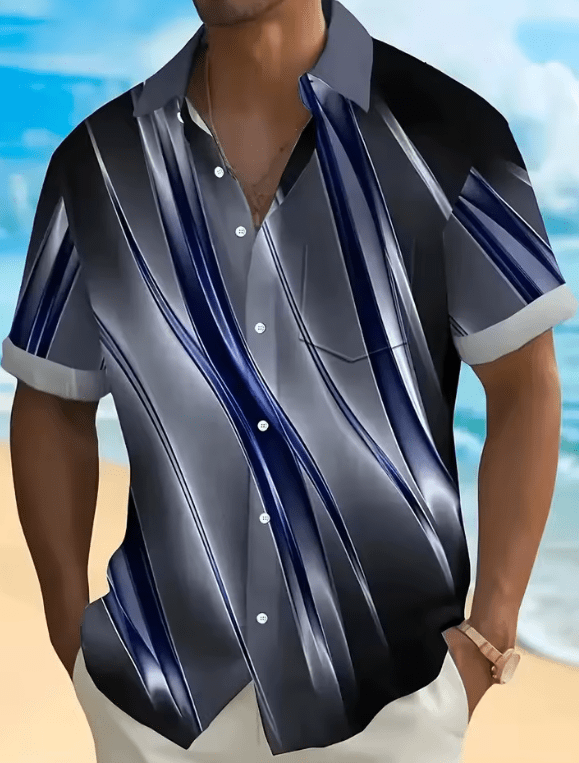 Men’s Digital Print Summer Shirt – HD Graphic Short Sleeve Stand Collar Cardigan – Trendy Casual Top for Streetwear & Travel