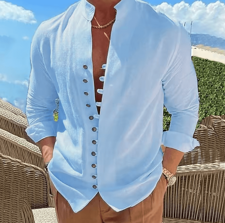 Men’s Cotton Linen Long Sleeve Shirt – Solid Color Button-Up Casual Shirt – Spring & Autumn Lightweight Fashion Top