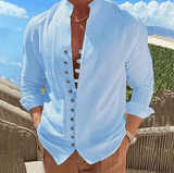 Men’s Cotton Linen Long Sleeve Shirt – Solid Color Button-Up Casual Shirt – Spring & Autumn Lightweight Fashion Top