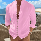 Men’s Cotton Linen Long Sleeve Shirt – Solid Color Button-Up Casual Shirt – Spring & Autumn Lightweight Fashion Top