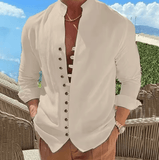 Men’s Cotton Linen Long Sleeve Shirt – Solid Color Button-Up Casual Shirt – Spring & Autumn Lightweight Fashion Top