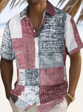 Men’s Casual Patchwork Print Short Sleeve Shirt – Comfortable Cotton Button-Up with Floral Pattern for Spring & Autumn