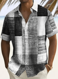 Men’s Casual Patchwork Print Short Sleeve Shirt – Comfortable Cotton Button-Up with Floral Pattern for Spring & Autumn