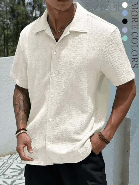 Men’s Summer Casual Shirt – Short Sleeve, Solid Color, Relaxed Fit, Lightweight, Breathable Cotton – Ideal for Beach, Travel & Everyday Wear