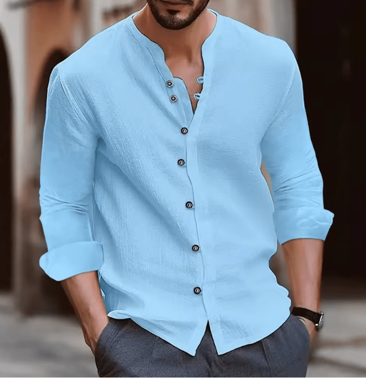 Men’s Retro Long Sleeve Shirt – Cotton Linen Blend, Casual Loose Fit, Breathable & Lightweight, Summer Classic Style