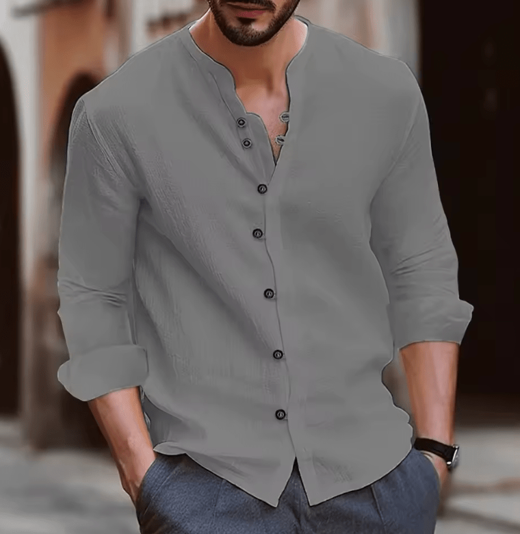 Men’s Retro Long Sleeve Shirt – Cotton Linen Blend, Casual Loose Fit, Breathable & Lightweight, Summer Classic Style