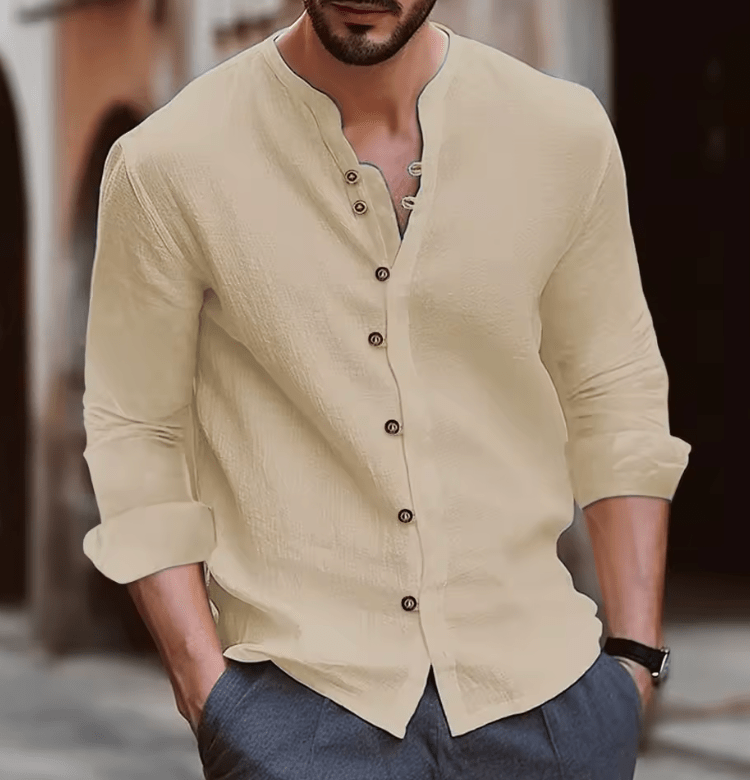 Men’s Retro Long Sleeve Shirt – Cotton Linen Blend, Casual Loose Fit, Breathable & Lightweight, Summer Classic Style