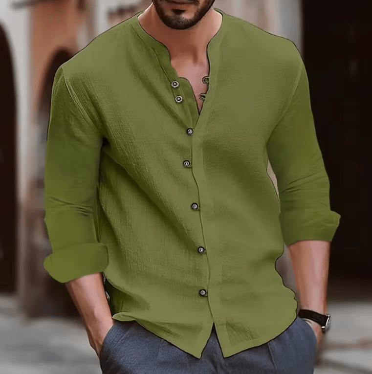 Men’s Retro Long Sleeve Shirt – Cotton Linen Blend, Casual Loose Fit, Breathable & Lightweight, Summer Classic Style