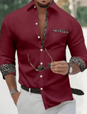 Men’s Long Sleeve Autumn Winter Shirt – Solid Color with Floral Splicing, Casual Fit, Soft Comfortable Fabric, Stylish Printed Design