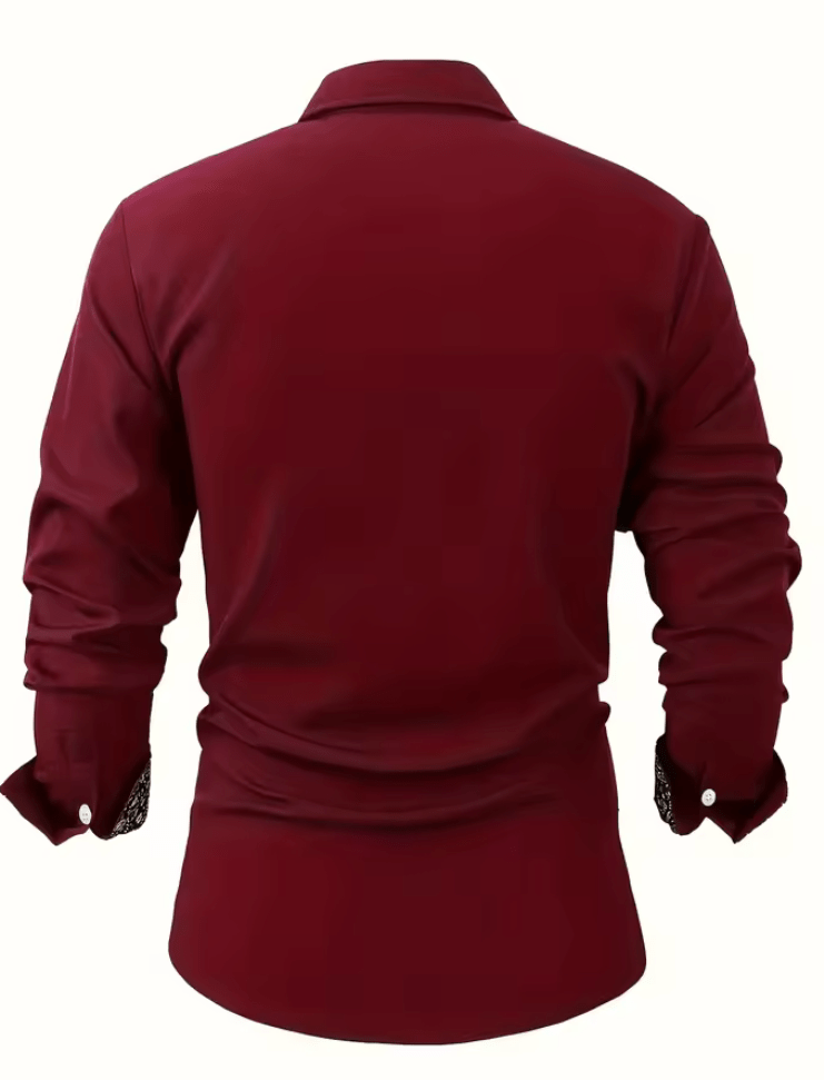 Men’s Long Sleeve Autumn Winter Shirt – Solid Color with Floral Splicing, Casual Fit, Soft Comfortable Fabric, Stylish Printed Design