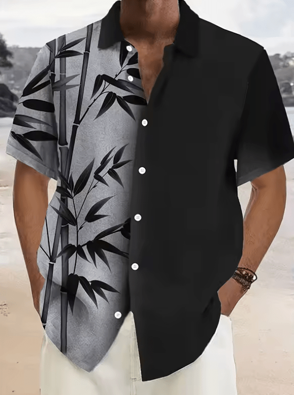 Unisex 3D Bamboo Print Hawaiian Shirt – Vintage Summer Beach Shirt for Men & Women, Short Sleeve, Casual Fashion Streetwear