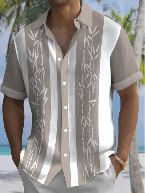 Unisex 3D Bamboo Print Hawaiian Shirt – Vintage Summer Beach Shirt for Men & Women, Short Sleeve, Casual Fashion Streetwear
