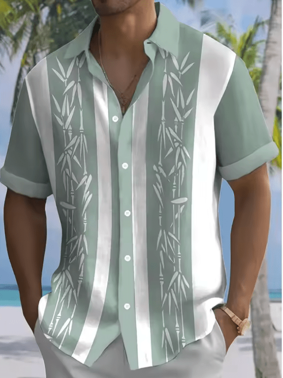 Unisex 3D Bamboo Print Hawaiian Shirt – Vintage Summer Beach Shirt for Men & Women, Short Sleeve, Casual Fashion Streetwear