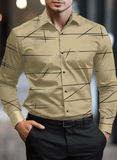 Men’s 3D Geometric Print Long Sleeve Shirt – Modern Business Casual Lapel Shirt, Oversized Fit, Full Sleeve Fashion Top