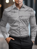 Men’s 3D Geometric Print Long Sleeve Shirt – Modern Business Casual Lapel Shirt, Oversized Fit, Full Sleeve Fashion Top