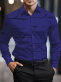 Men’s 3D Geometric Print Long Sleeve Shirt – Modern Business Casual Lapel Shirt, Oversized Fit, Full Sleeve Fashion Top