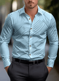 2025 Men’s Casual Suit Shirt – Solid & Striped, Soft Lapel Collar, Comfortable Plus Size Office Top in Pink, Black & White