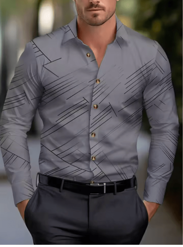 2025 Men’s Casual Suit Shirt – Solid & Striped, Soft Lapel Collar, Comfortable Plus Size Office Top in Pink, Black & White