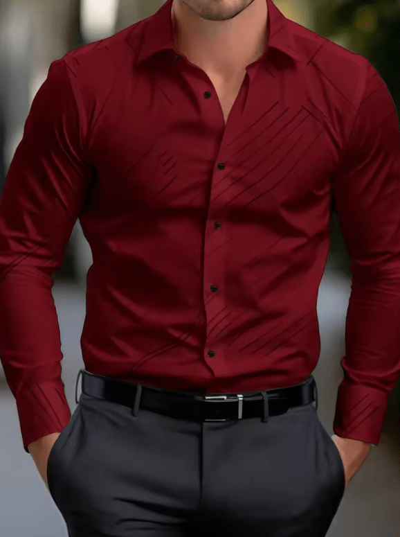 2025 Men’s Casual Suit Shirt – Solid & Striped, Soft Lapel Collar, Comfortable Plus Size Office Top in Pink, Black & White