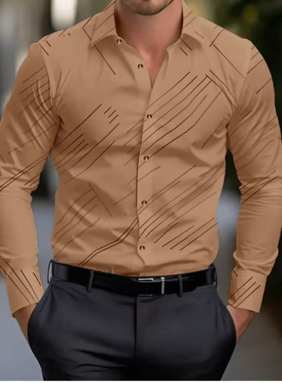 2025 Men’s Casual Suit Shirt – Solid & Striped, Soft Lapel Collar, Comfortable Plus Size Office Top in Pink, Black & White
