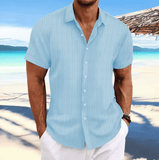 2025 Men’s Striped Jacquard Hawaiian Shirt – Casual Multicolor Short Sleeve, Soft Lapel, Comfortable Loose Fit Fashion Top