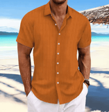 2025 Men’s Striped Jacquard Hawaiian Shirt – Casual Multicolor Short Sleeve, Soft Lapel, Comfortable Loose Fit Fashion Top