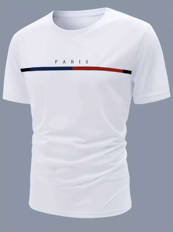 Men’s Summer T-Shirt – 100% Cotton Paris Theme Graphic Tee, Loose Fit, Casual Short Sleeve Round Neck Top