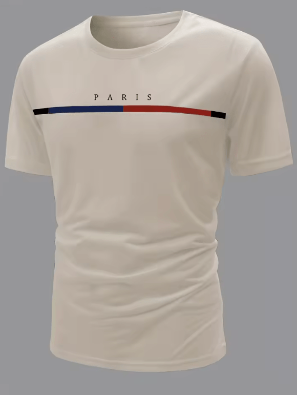 Men’s Summer T-Shirt – 100% Cotton Paris Theme Graphic Tee, Loose Fit, Casual Short Sleeve Round Neck Top