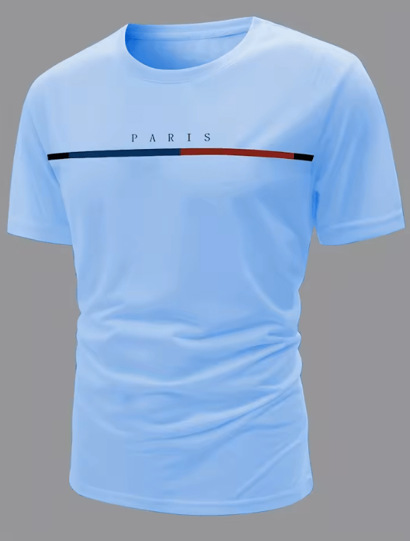 Men’s Summer T-Shirt – 100% Cotton Paris Theme Graphic Tee, Loose Fit, Casual Short Sleeve Round Neck Top
