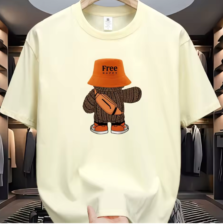 Men’s Cartoon Graphic T-Shirt – 100% Cotton Loose Fit Summer Tee, Casual Short Sleeve, Round Neck Comfortable Sports Top