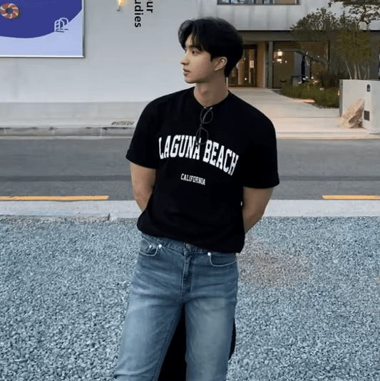 MYQ City Boy T-Shirt for Men – Korean Style Summer Tee, Loose Fit Pure Cotton Crew Neck with Trendy Letter Print, Half Sleeve Casual Top