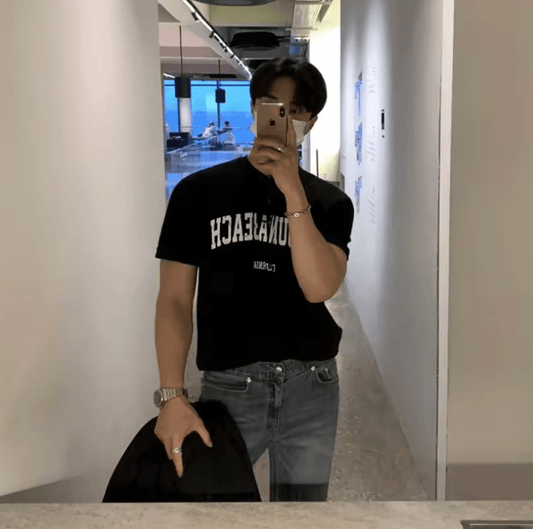 MYQ City Boy T-Shirt for Men – Korean Style Summer Tee, Loose Fit Pure Cotton Crew Neck with Trendy Letter Print, Half Sleeve Casual Top