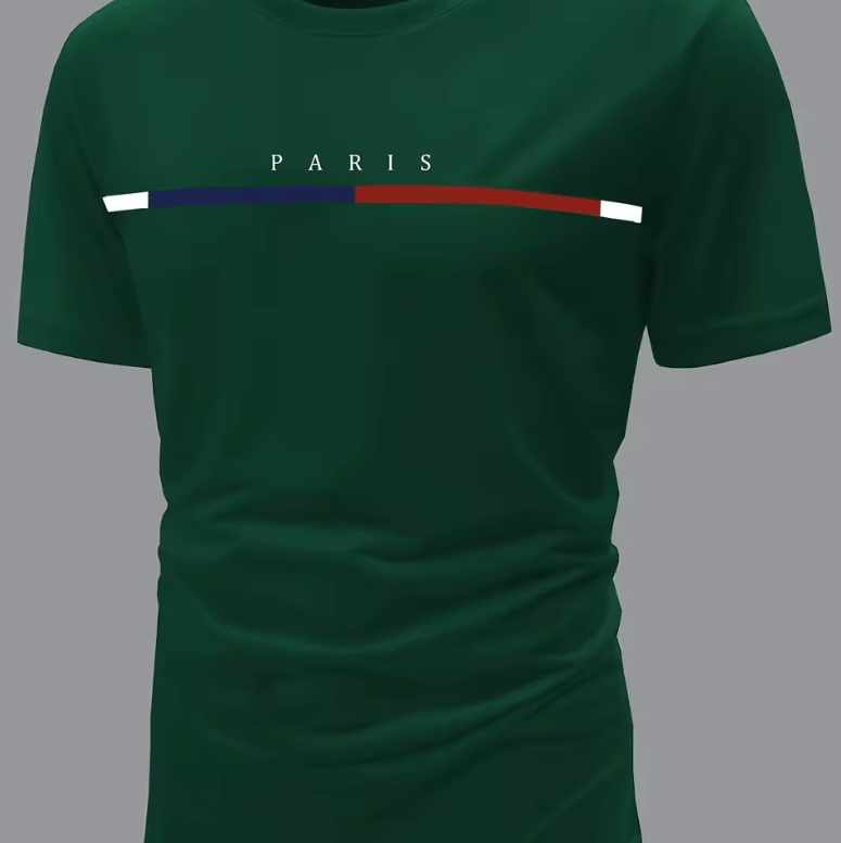 Men’s 100% Cotton Paris Print T-Shirt – Summer Loose Fit Casual Tee with Round Neck, Short Sleeves & Graphic Pattern Design