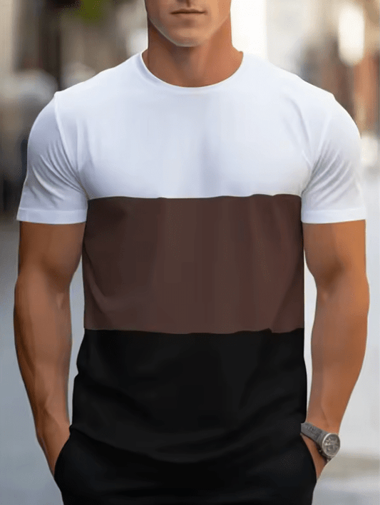 Men’s Colorful Stripe 3D Print T-Shirt – Oversized Summer Color Block Tee, Casual Short Sleeve O-Neck Top