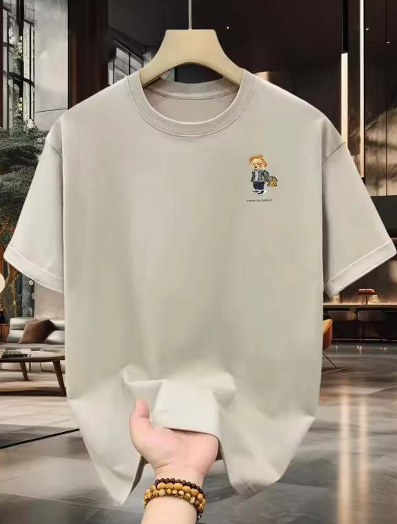2025 Men’s Cartoon Print Cotton T-Shirt – Loose Fit Summer Tee, Round Neck, Short Sleeve, Comfortable Casual Top