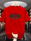 2025 Men’s Boston Print T-Shirt – Casual Round Neck Summer Tee, Short Sleeve, Slight Stretch Jersey Fabric, Lightweight Sports Style